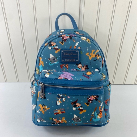 Loungefly Disneyland 2020 Blue Park Life Attraction Icons Mini Backpack - Picture 2 of 8
